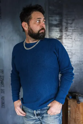 1301 Waffle Knit Long Sleeved Crew Neck Thermal Top - Indigo Dyed IHTL-1301-IND