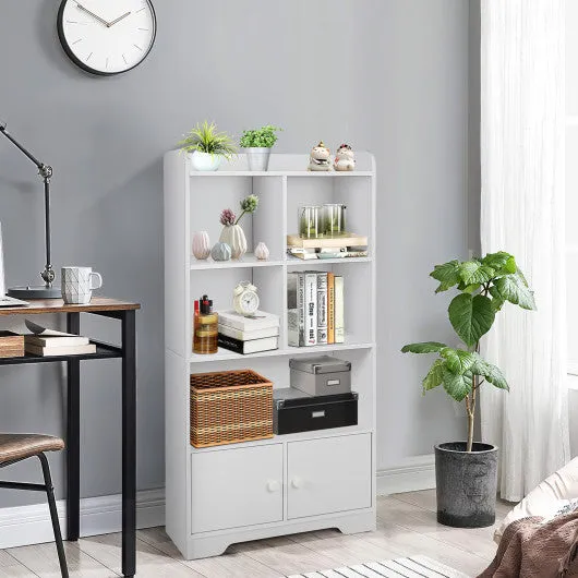 4 Tiers Bookshelf with 4 Cubes Display Shelf and 2 Doors-White