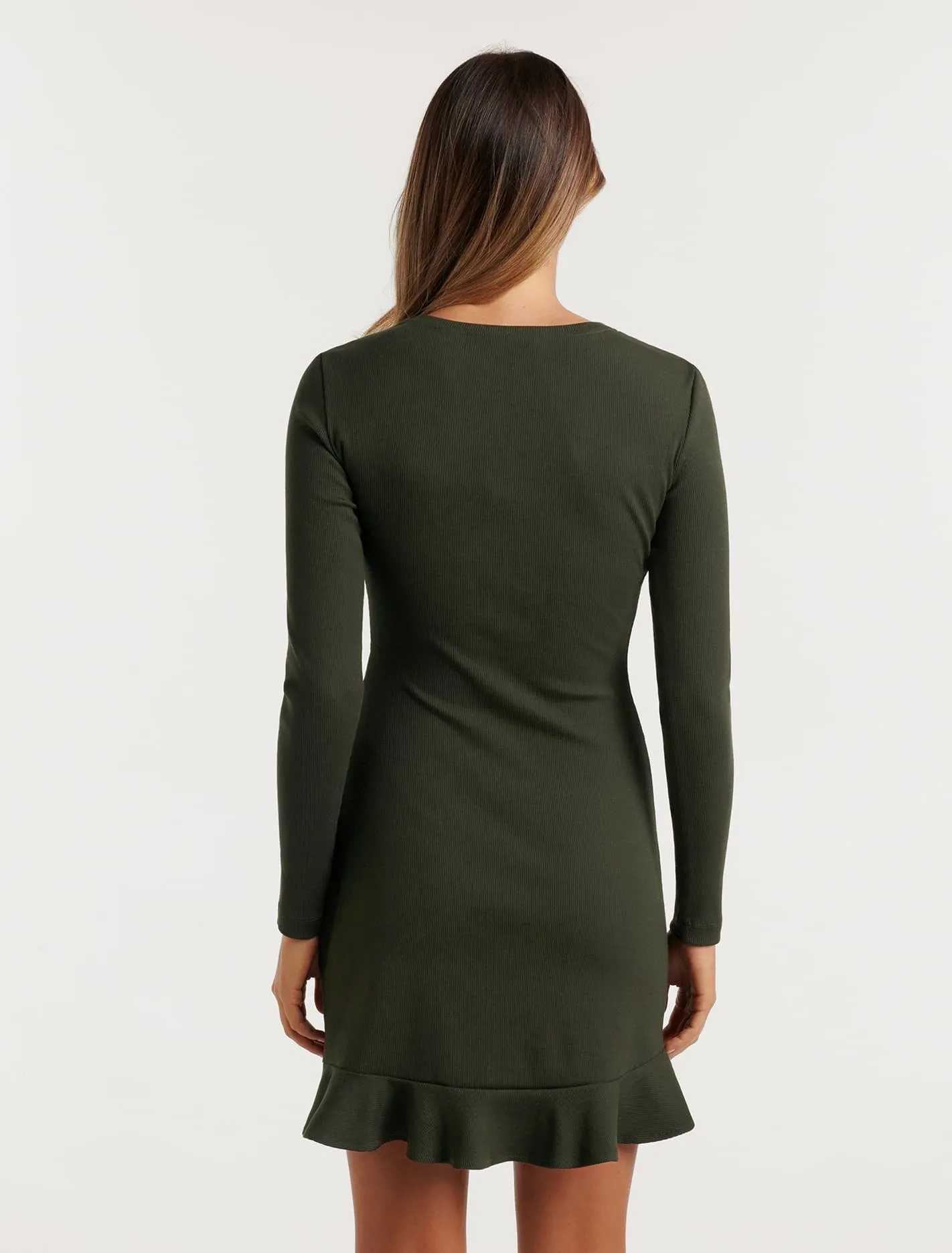 Annie Rib Long Sleeve Frill Dress