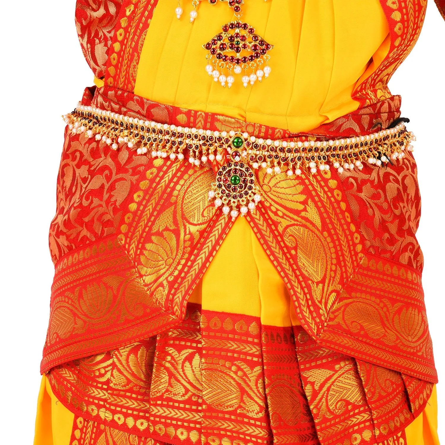 Bharatnatyam Readymade Yellow & Orange China Silk for Fancy Dress/Costume Competitions/School Events/Annual Functions