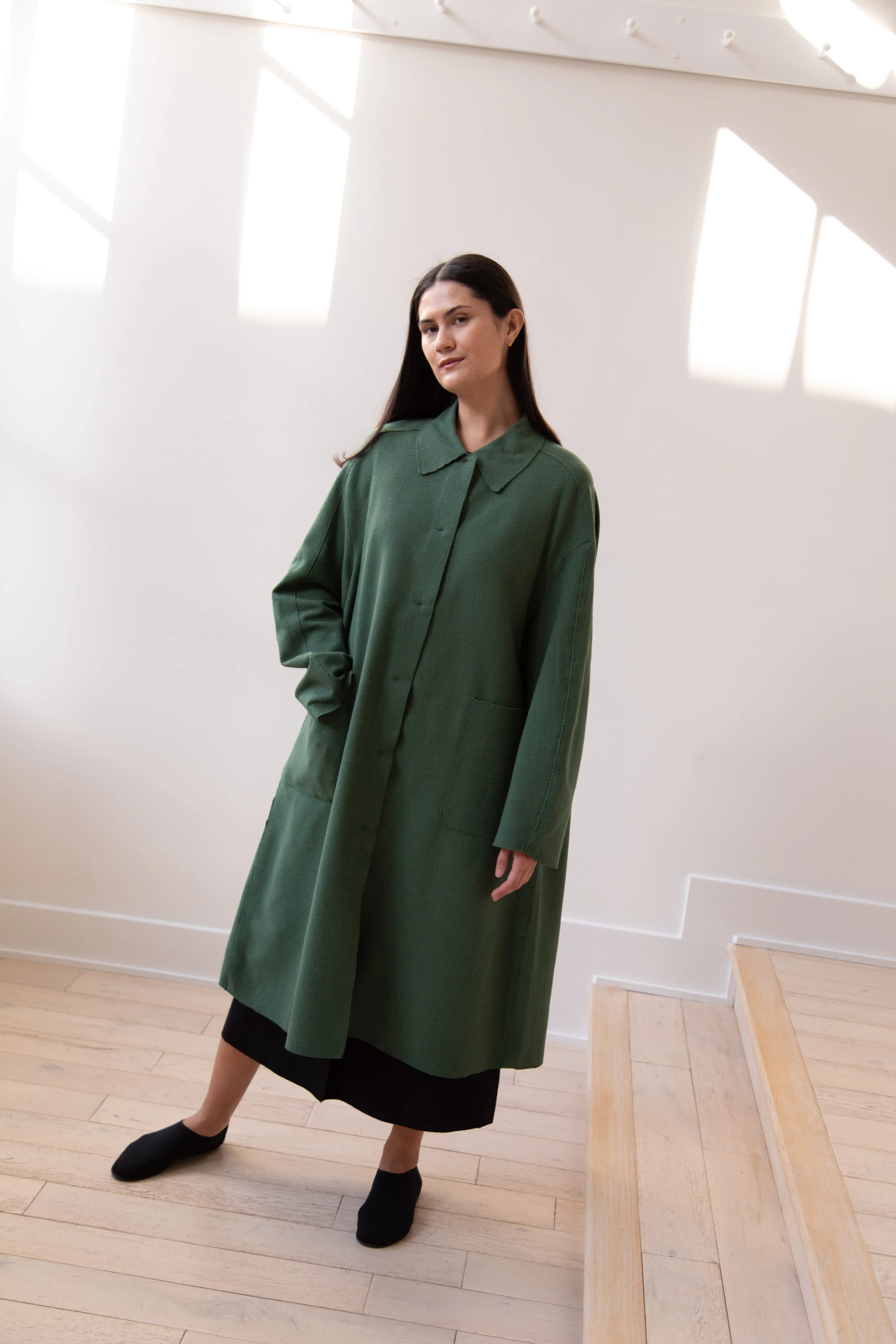 Boboutic | Trace Over Coat in Green Silk