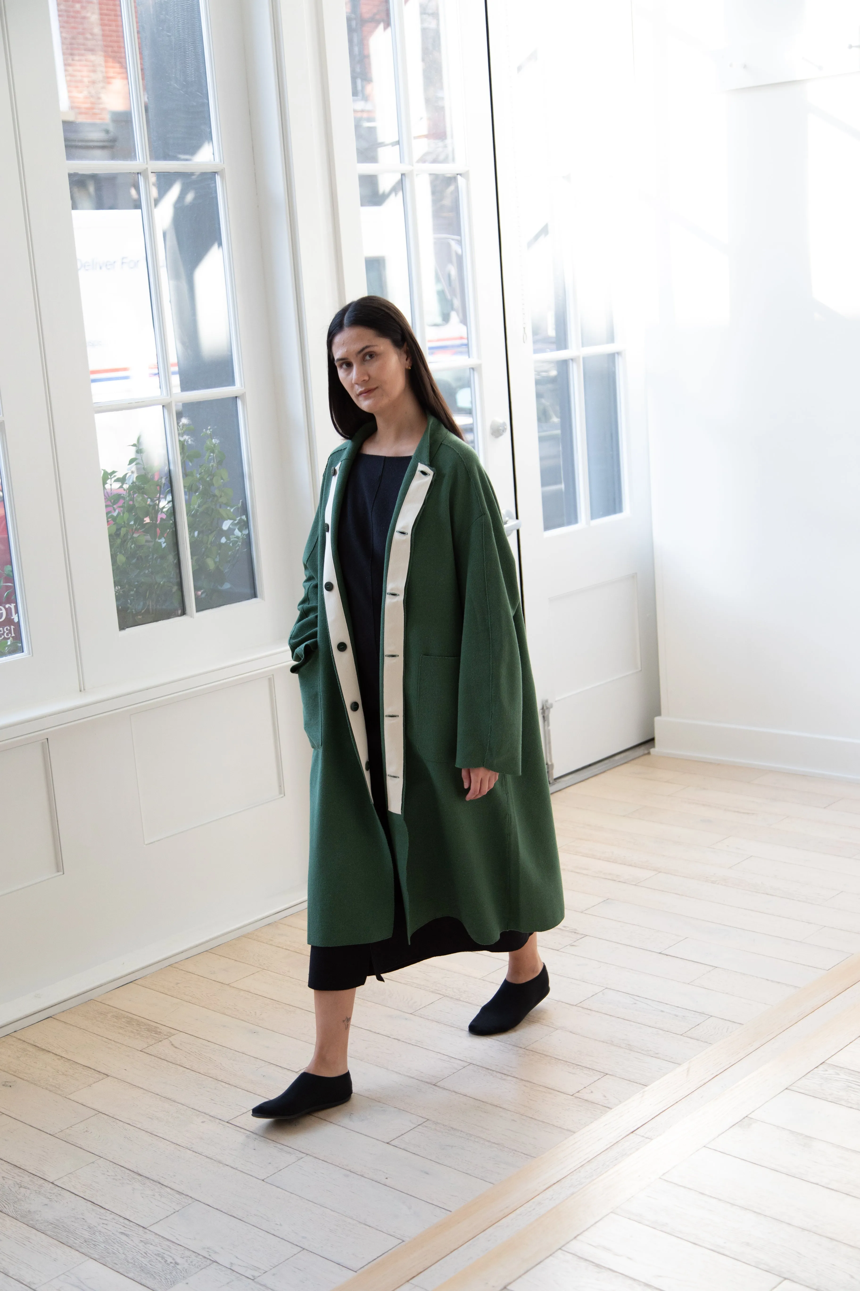 Boboutic | Trace Over Coat in Green Silk