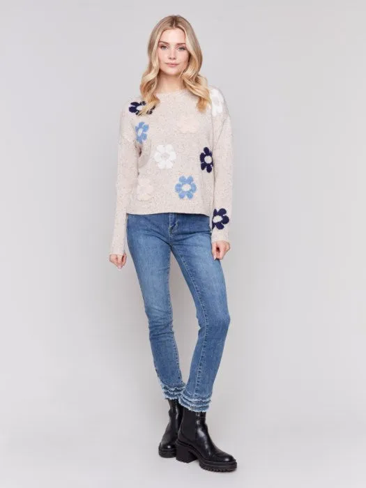 Charlie B C2752 Nep Yarn Sweater with Flowers