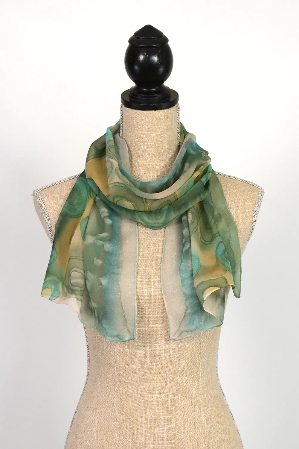 Chiffon Silk Scarf with Hand-Painted Pattern | 11"x60"