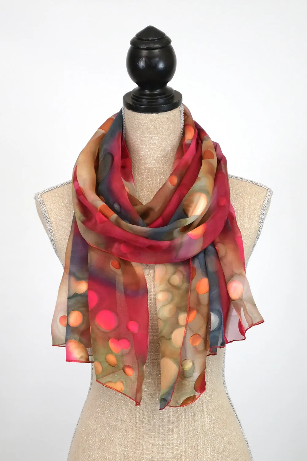 Chiffon with Dots Etched Silk/Satin Scarf | 21"x66"