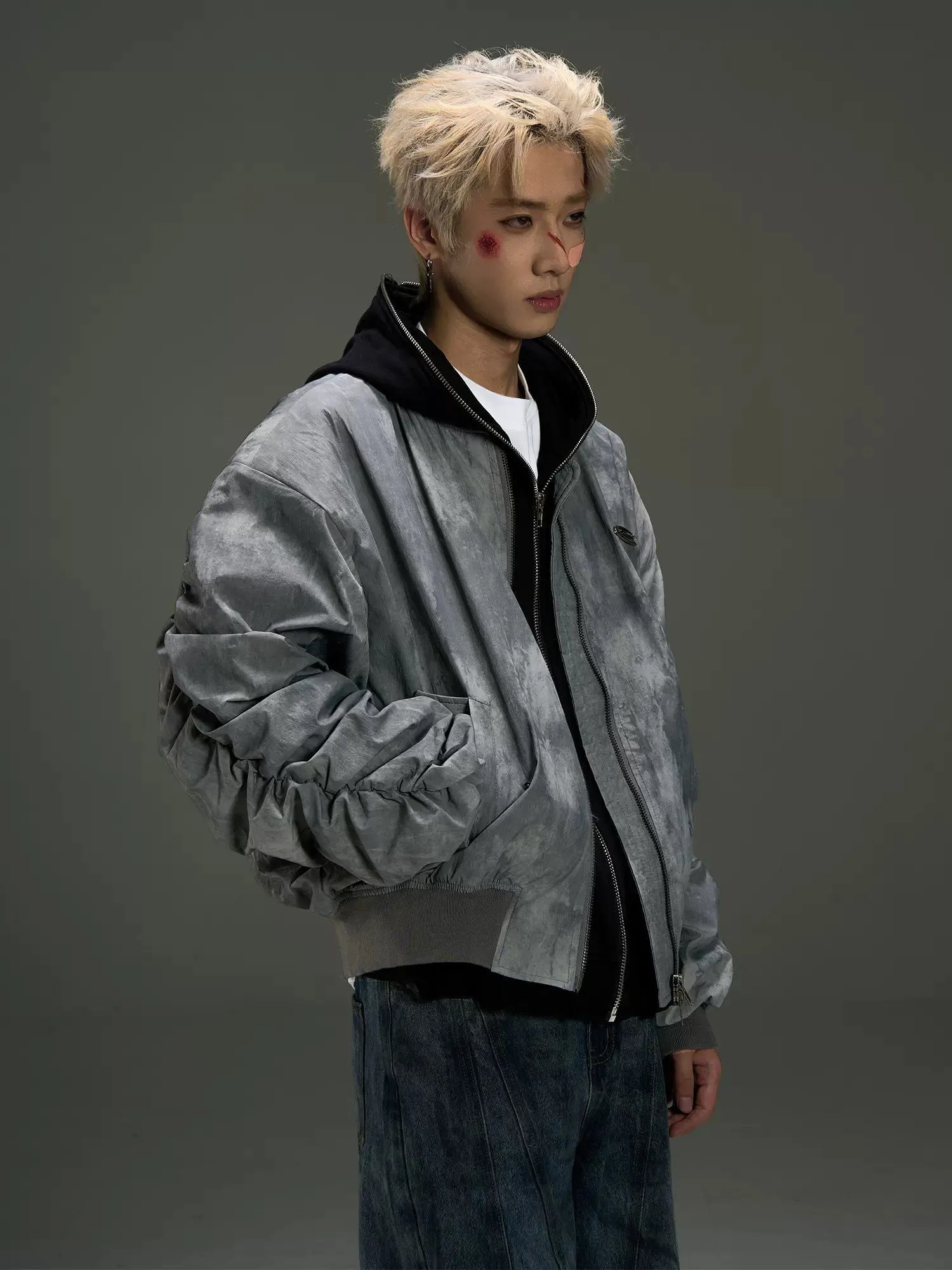 Cinched Sleeves Zippered Jacket