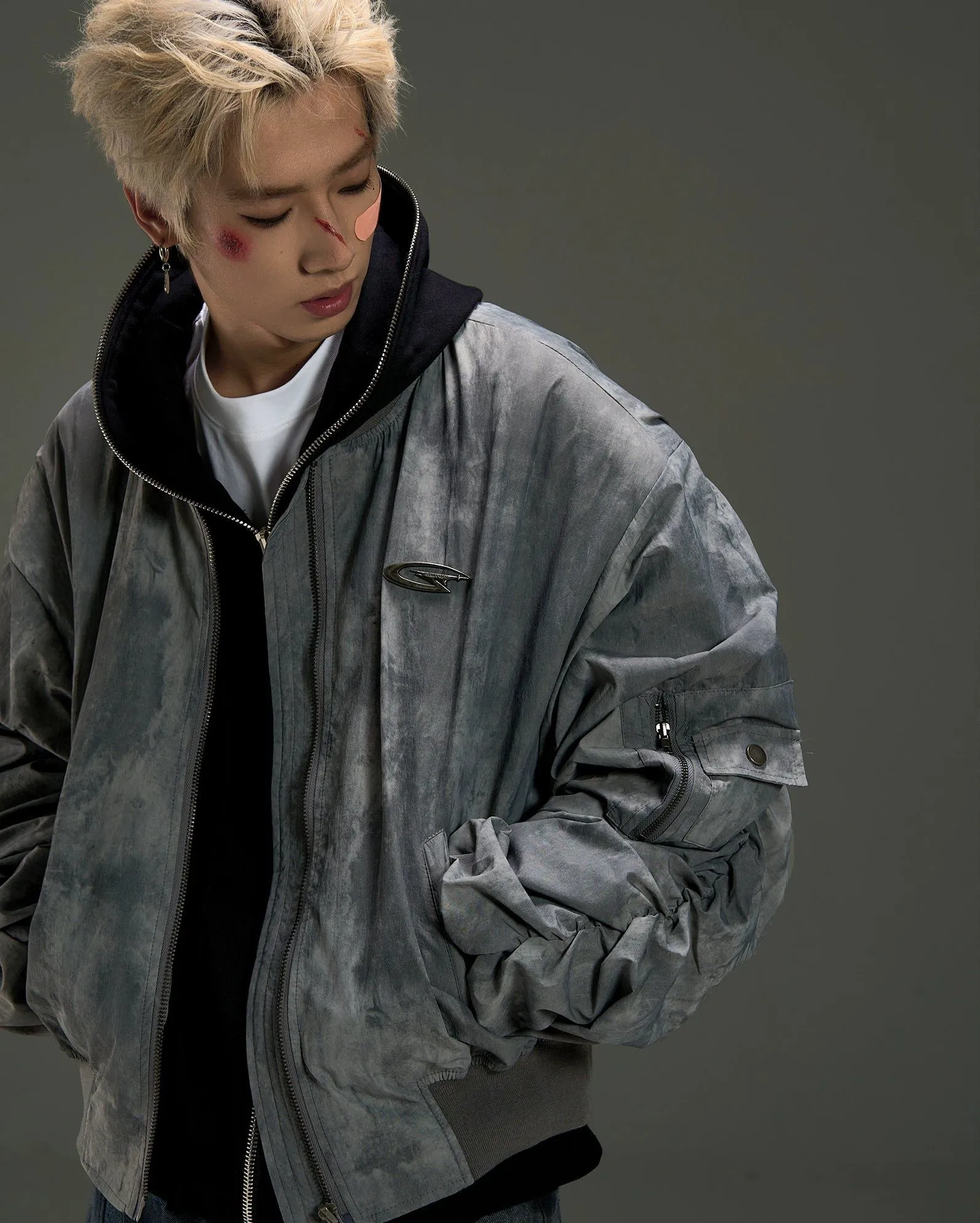 Cinched Sleeves Zippered Jacket