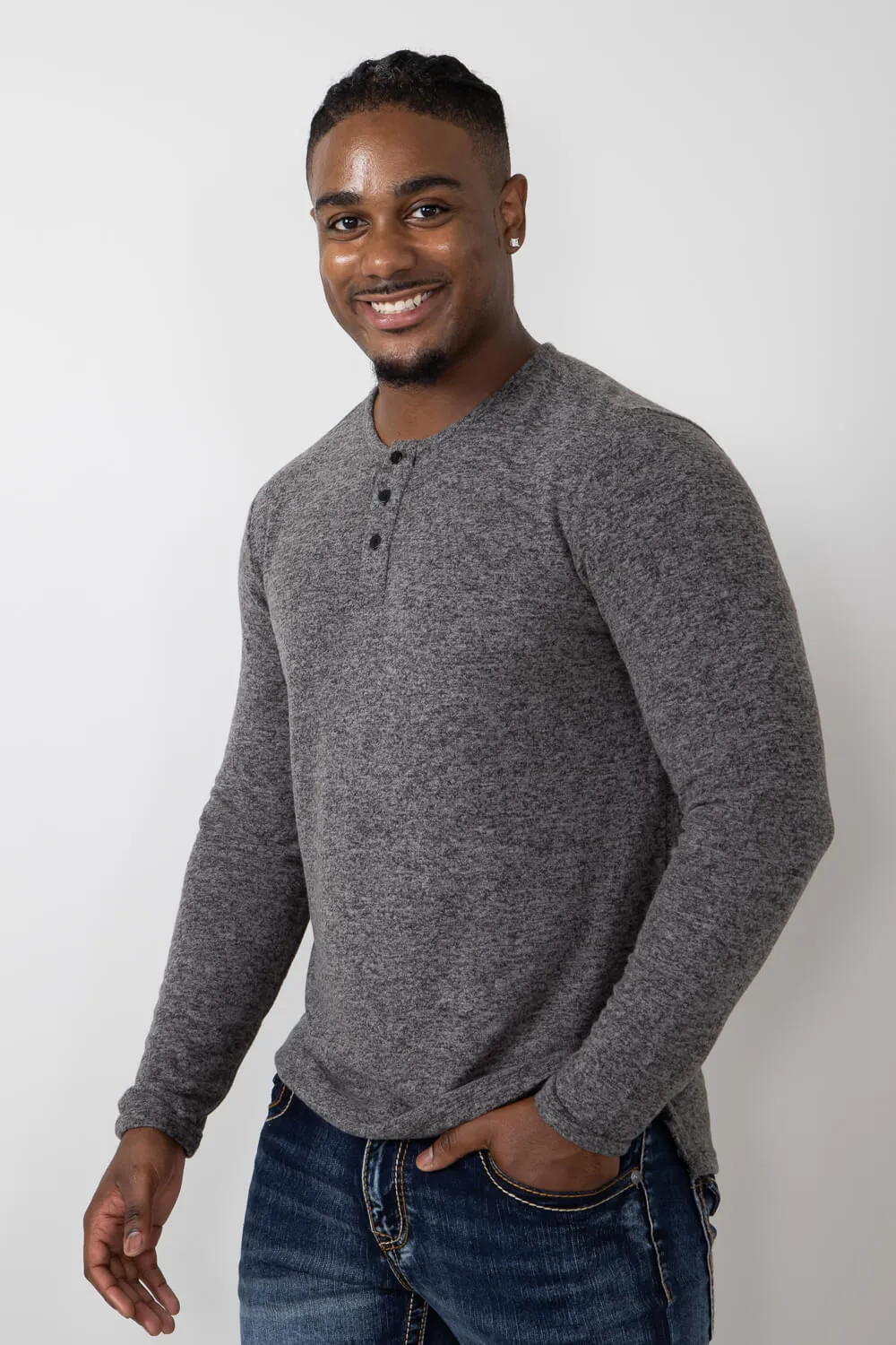 Civil Society Hogan Henley Hacci Knit Shirt for Men in Charcoal | MCLT-1415 CHARCOAL