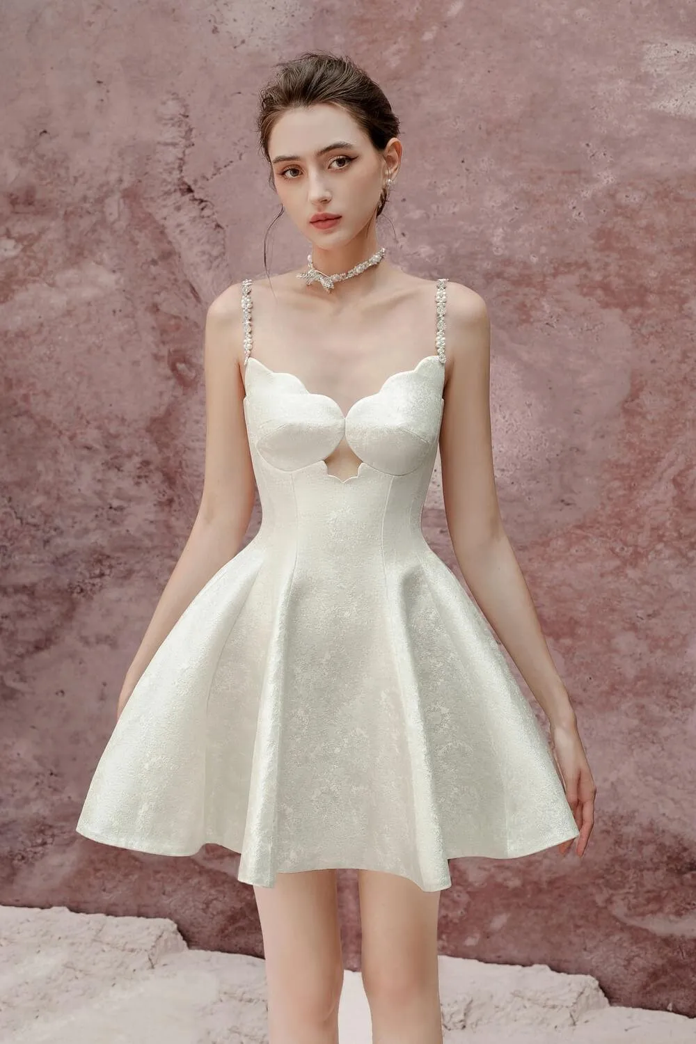 Eloise Fit and Flare Chest Cup Jacquard Mini Dress