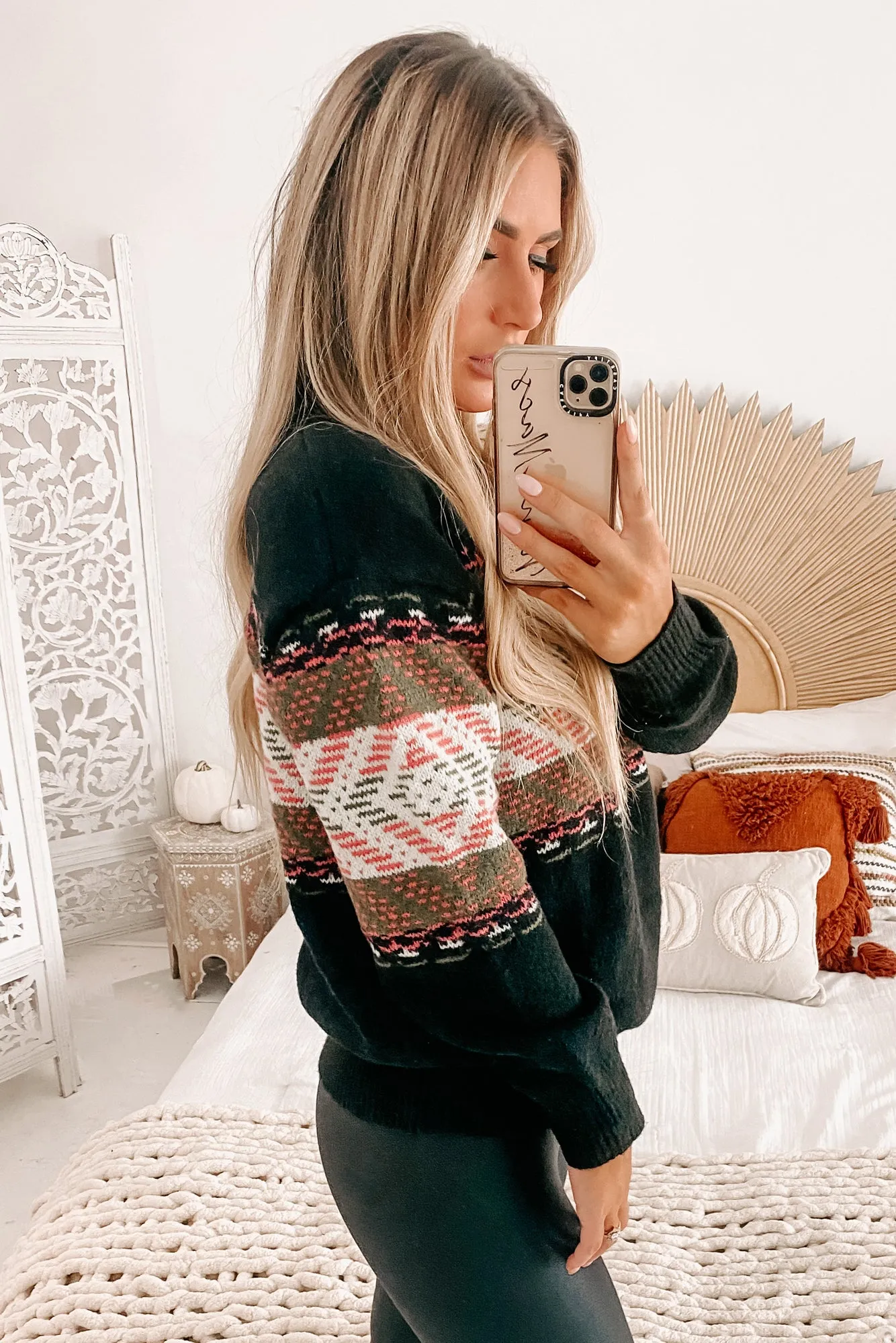 Icy Conditions Patterned Crewneck Sweater (Black Combo)