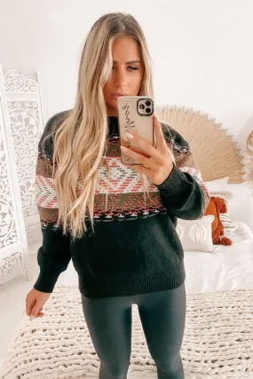 Icy Conditions Patterned Crewneck Sweater (Black Combo)