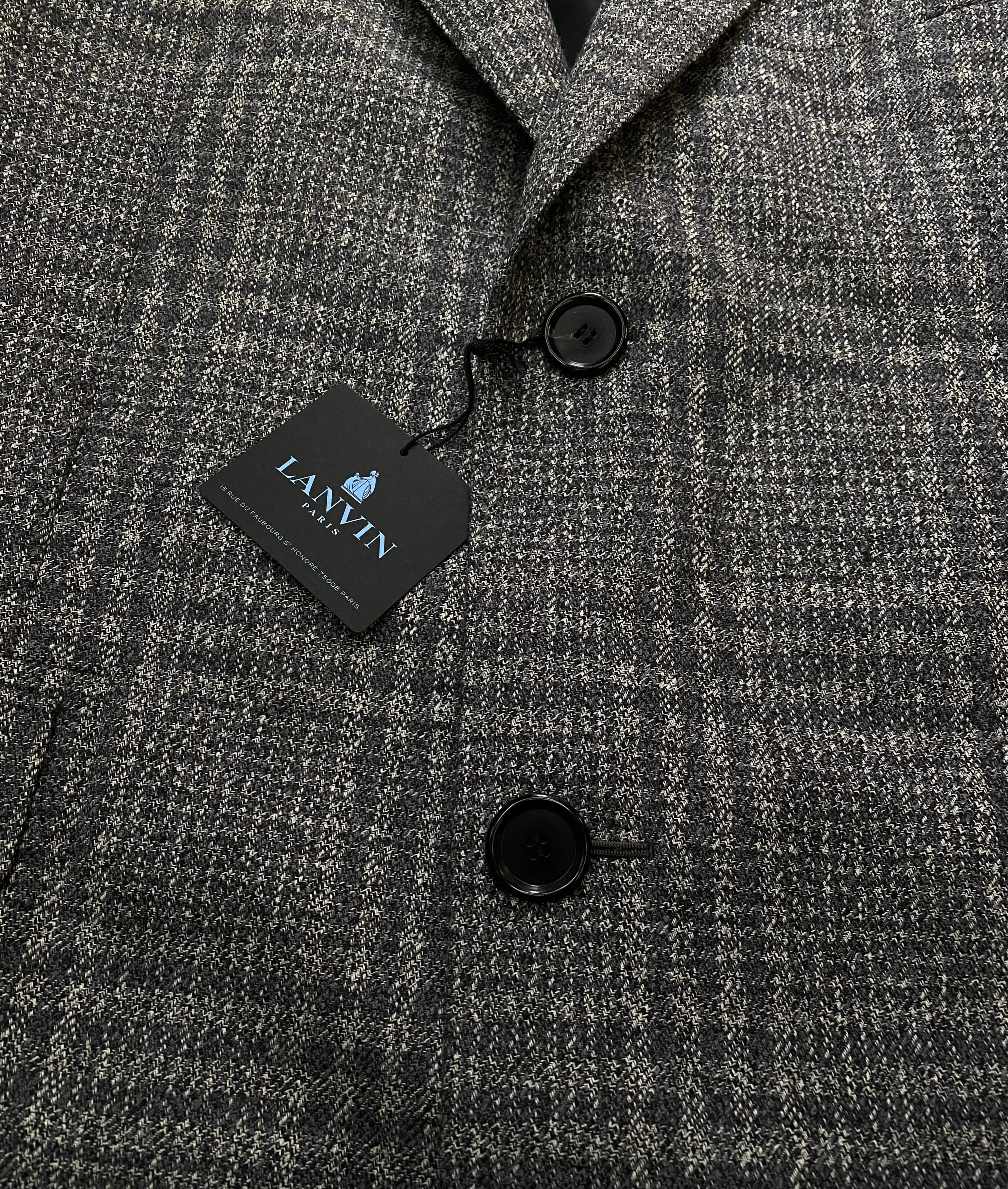 LANVIN Men's Charcoal Grey Wool Prince Of Wales Check Oversized Overcoat