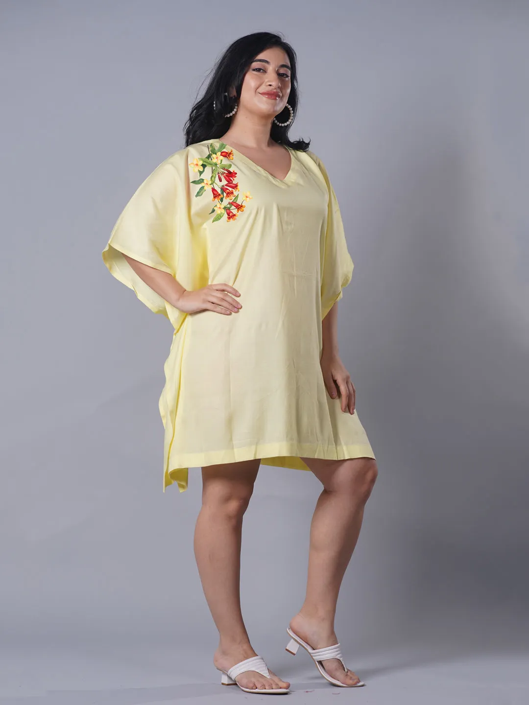 Lemon Rayon Kaftan - Detailed