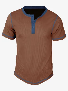 Men's Breathable Solid Color Henley Collar Vintage Short Sleeve T-Shirt