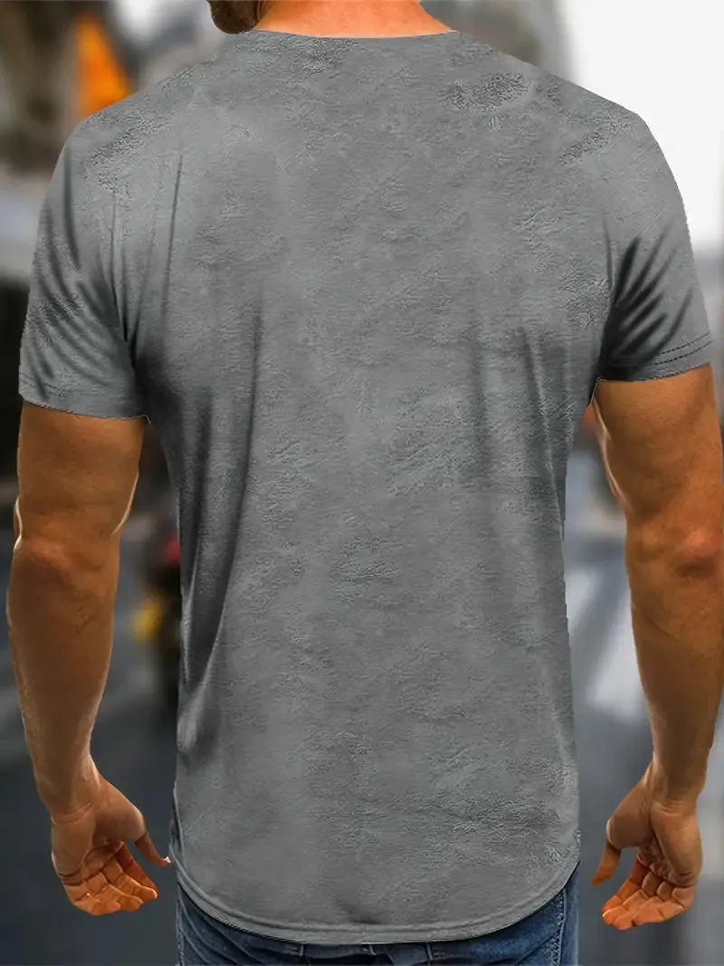 Mens Fashionable Henley Neck Short Sleeve Shirt - Casual & Chic, Contrast Patchwork, Breathable for Summer Leisure & Outdoor Fun-XL