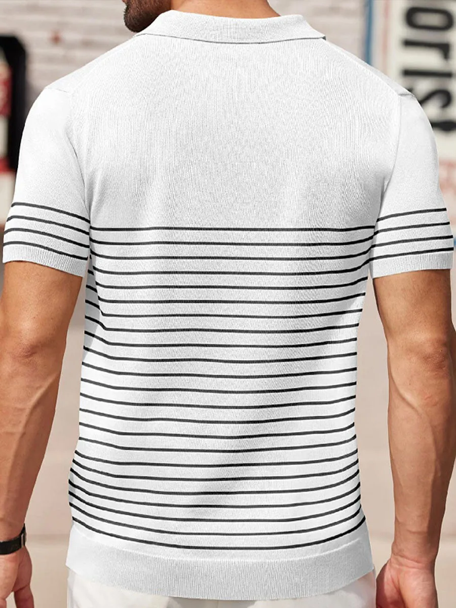 Men's High-end Contrast Color Striped Needle Icy Silk Business Casual Sweater Polo Shirt