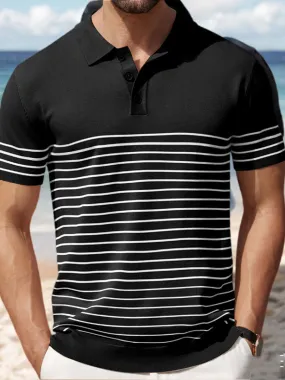 Men's High-end Contrast Color Striped Needle Icy Silk Business Casual Sweater Polo Shirt