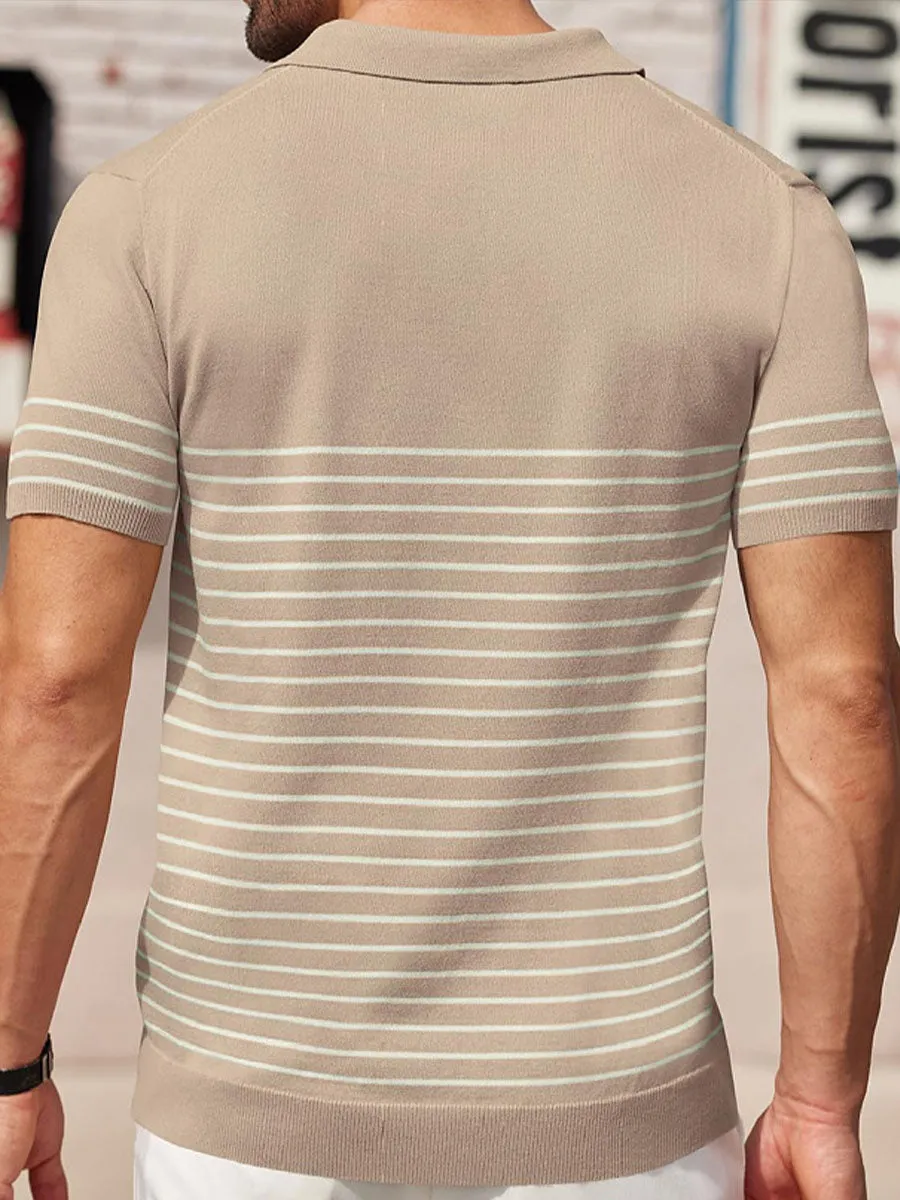 Men's High-end Contrast Color Striped Needle Icy Silk Business Casual Sweater Polo Shirt
