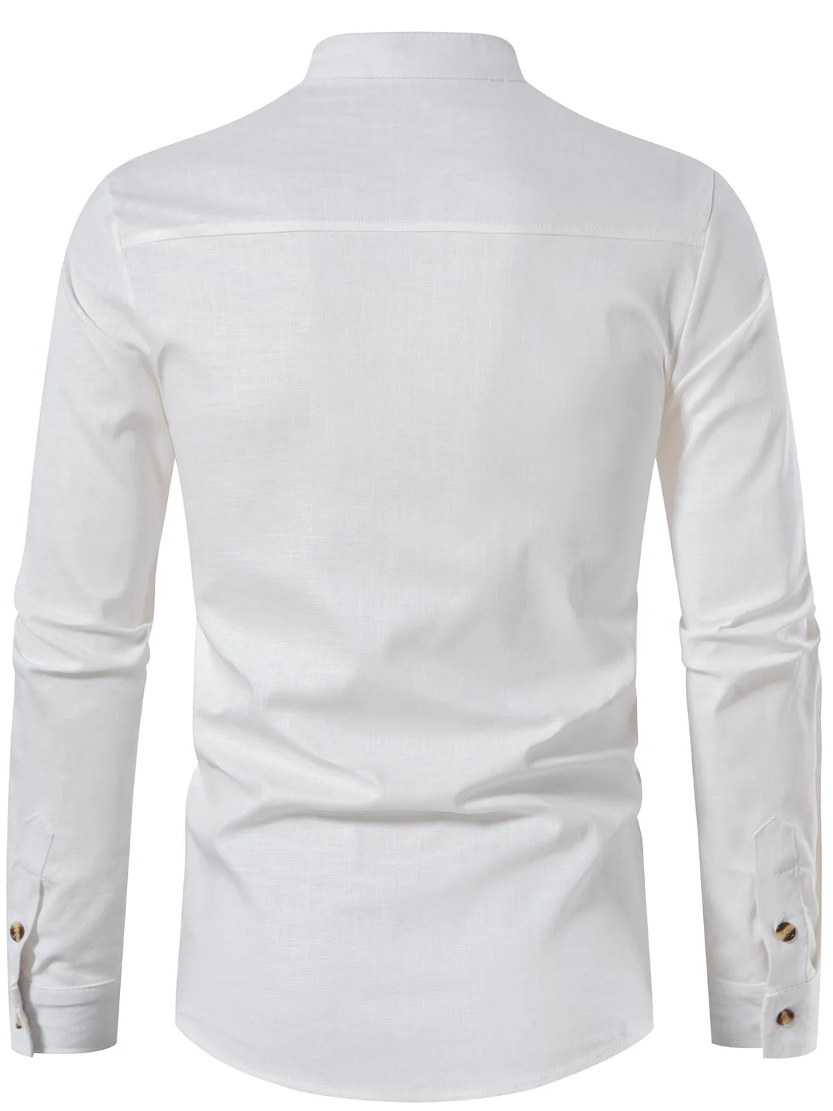Men's Solid Color Long Sleeve Henley Collar Button Casual Shirt