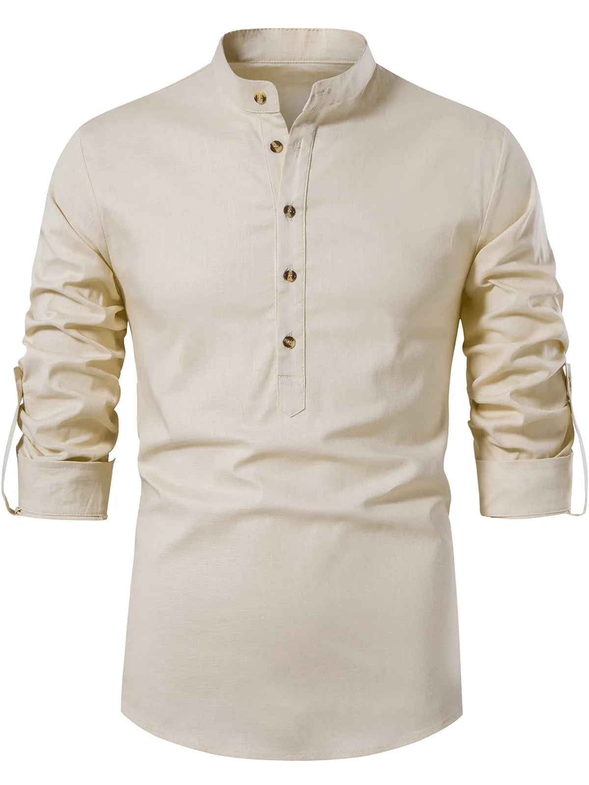 Men's Solid Color Long Sleeve Henley Collar Button Casual Shirt