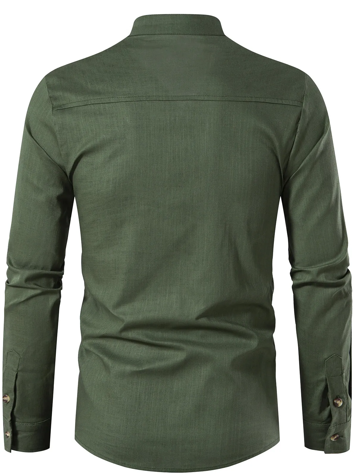 Men's Solid Color Long Sleeve Henley Collar Button Casual Shirt