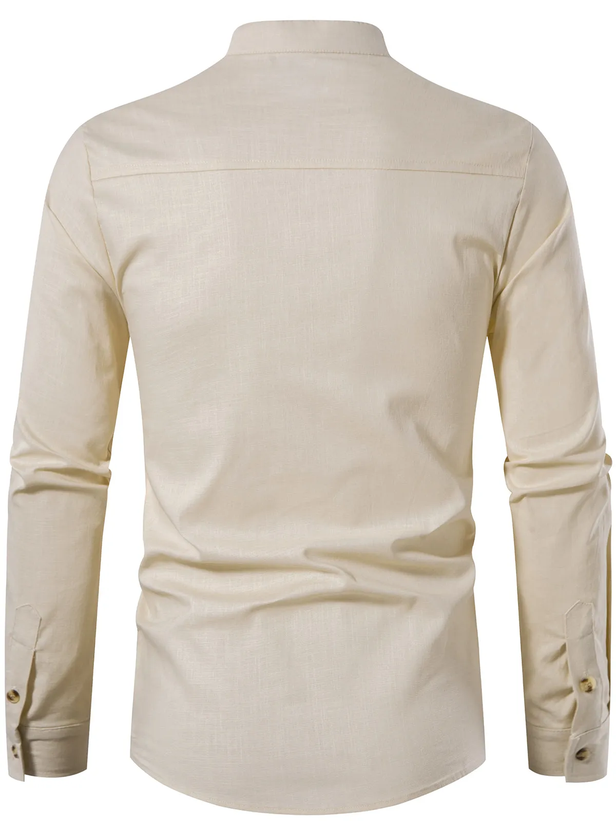 Men's Solid Color Long Sleeve Henley Collar Button Casual Shirt