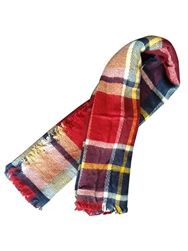 MOTINE Tartan Blanket Scarf Stylish Winter Warm Pashmina Wrap Shawl for Women (Burgundy)