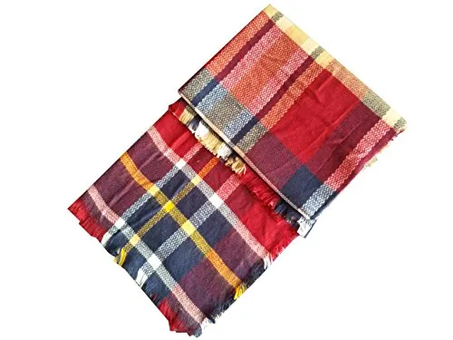 MOTINE Tartan Blanket Scarf Stylish Winter Warm Pashmina Wrap Shawl for Women (Burgundy)