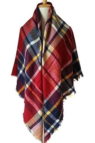 MOTINE Tartan Blanket Scarf Stylish Winter Warm Pashmina Wrap Shawl for Women (Burgundy)