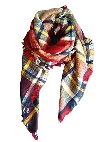 MOTINE Tartan Blanket Scarf Stylish Winter Warm Pashmina Wrap Shawl for Women (Burgundy)