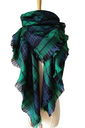 MOTINE Tartan Blanket Scarf Stylish Winter Warm Pashmina Wrap Shawl for Women (Green)