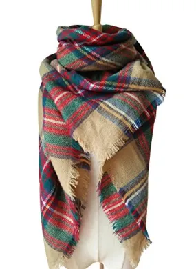 MOTINE Tartan Blanket Scarf Stylish Winter Warm Pashmina Wrap Shawl for Women (Khaki)