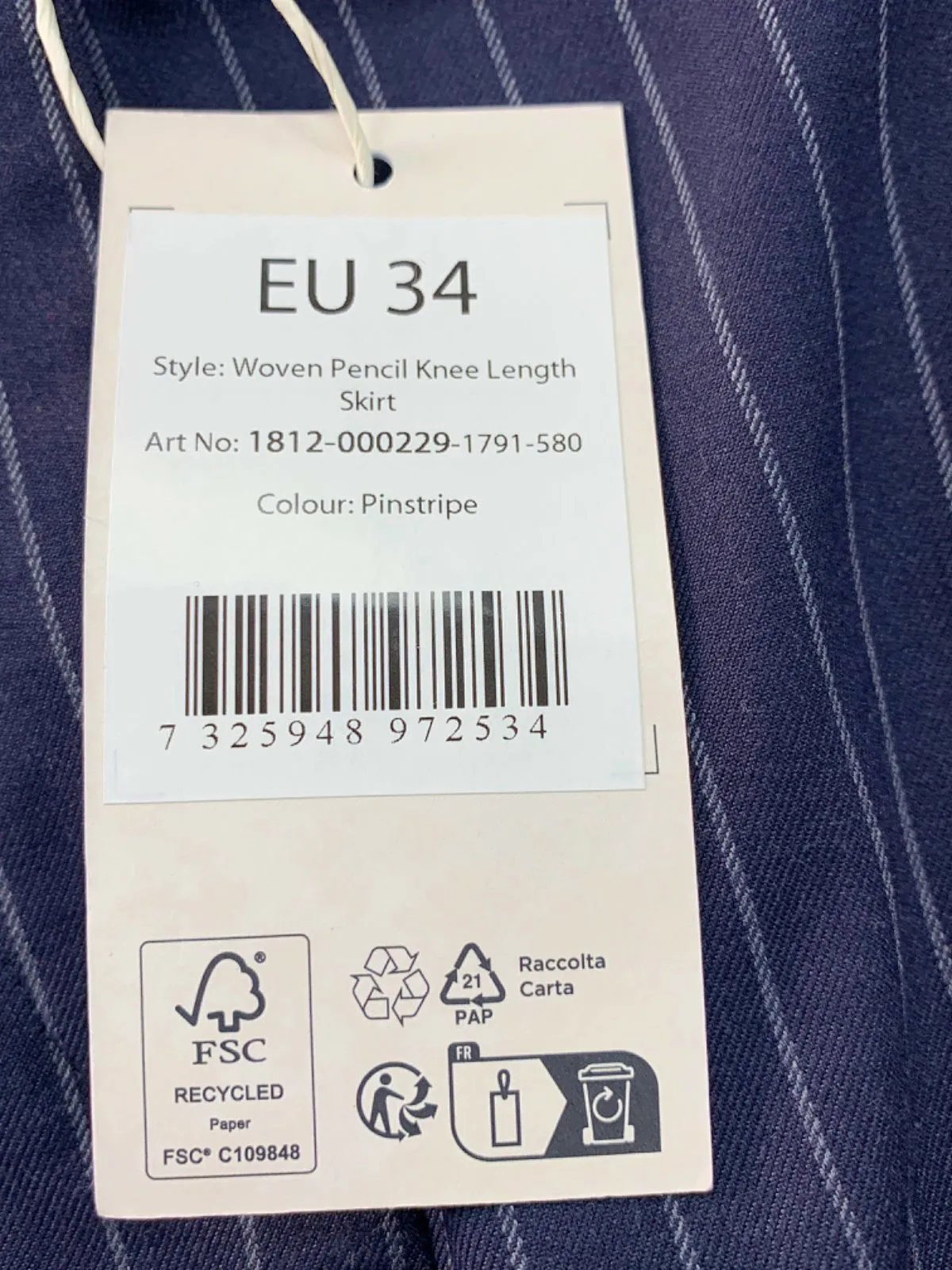 NA-KD Navy Pinstripe Woven Pencil Knee Length Skirt EU 34