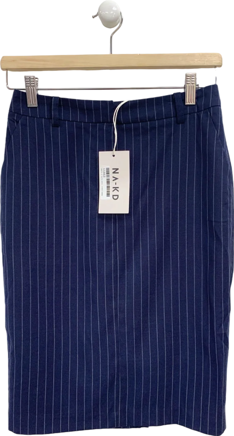 NA-KD Navy Pinstripe Woven Pencil Knee Length Skirt EU 34