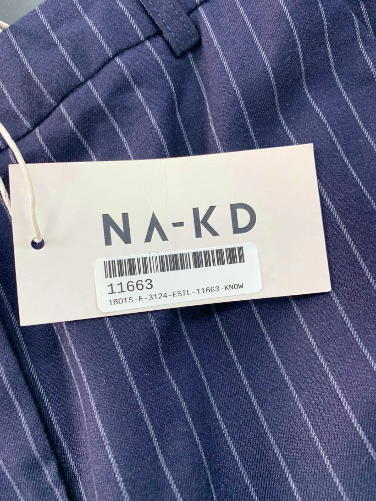 NA-KD Navy Pinstripe Woven Pencil Knee Length Skirt EU 34