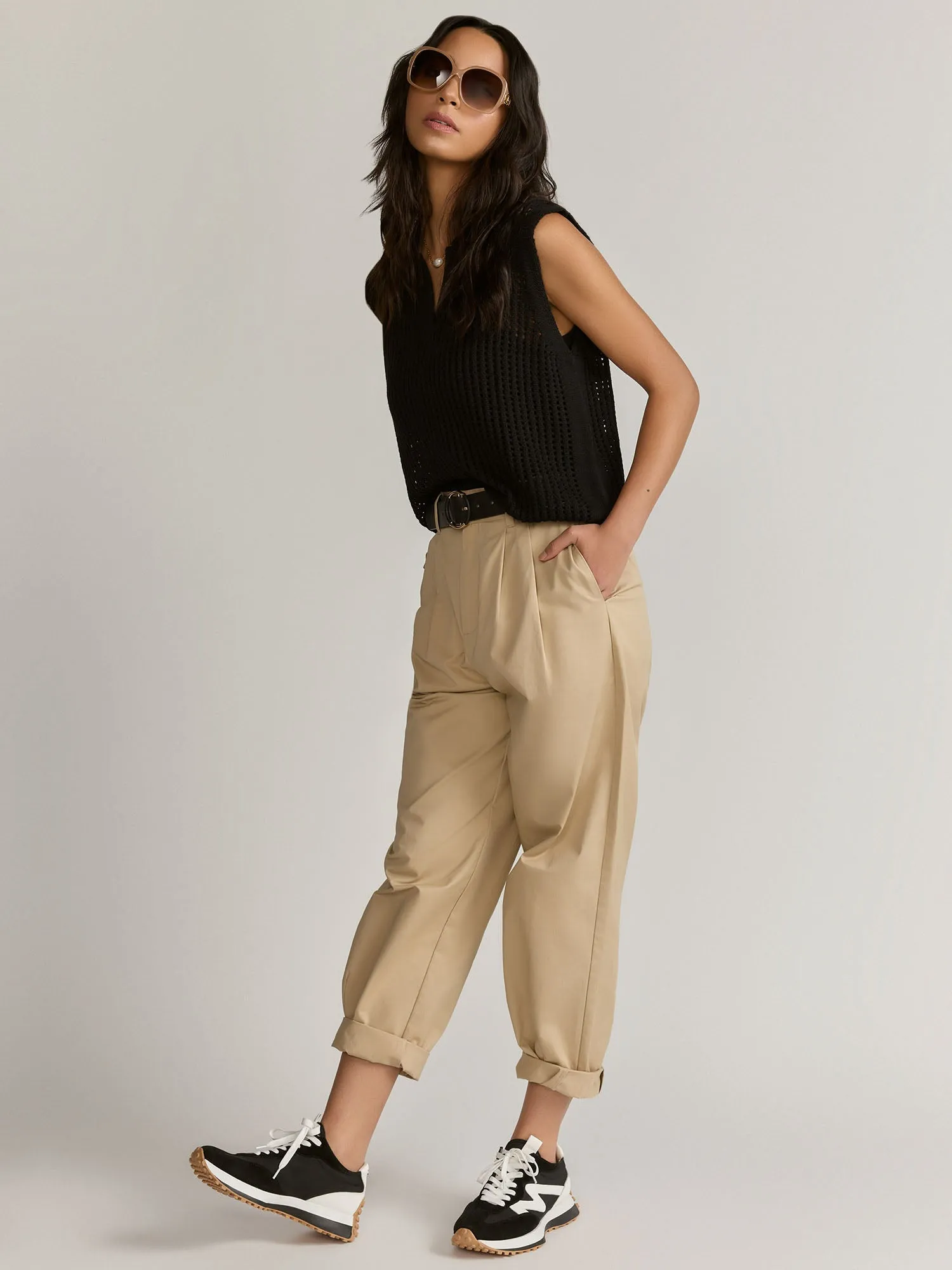 Pointelle V-Neck Polo - Crescent