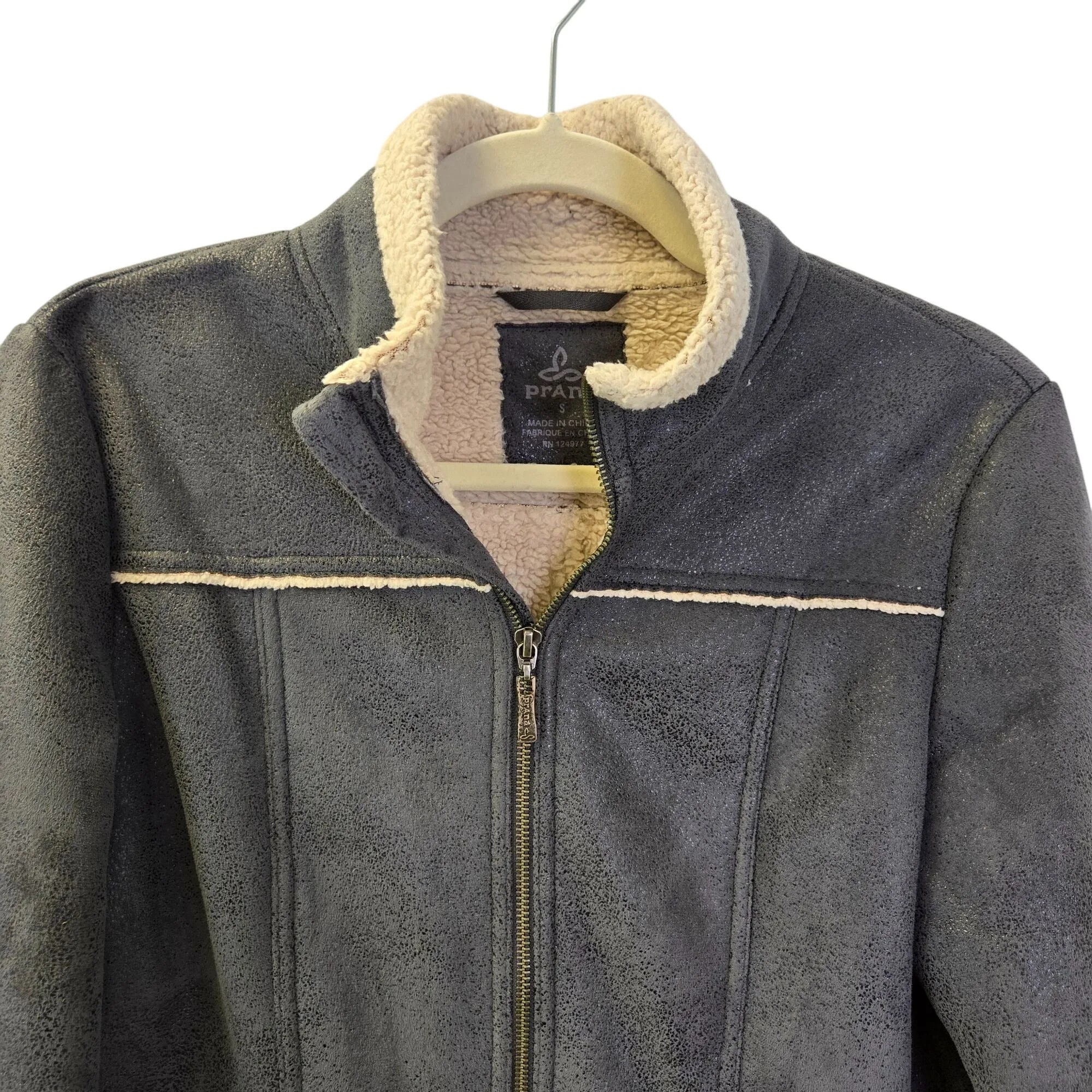 Prana Esme Faux Suede Sherpa Lined Full Zip Jacket Size Small