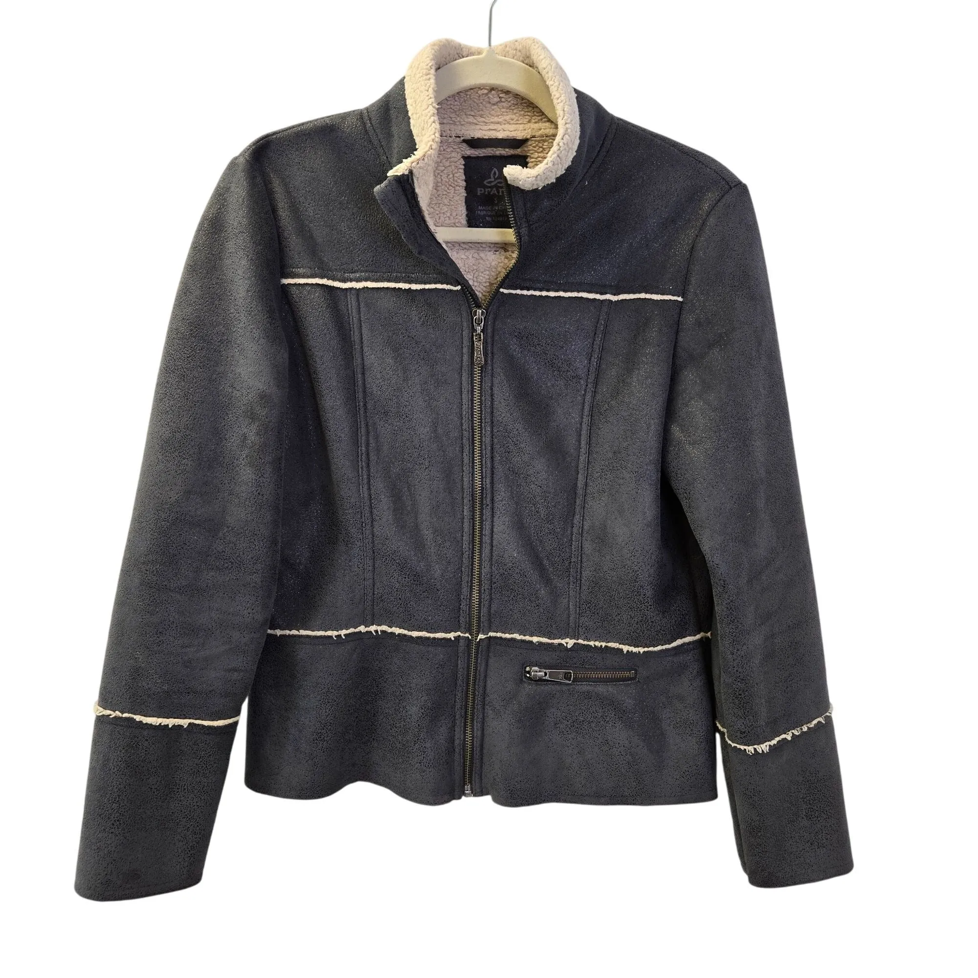 Prana Esme Faux Suede Sherpa Lined Full Zip Jacket Size Small