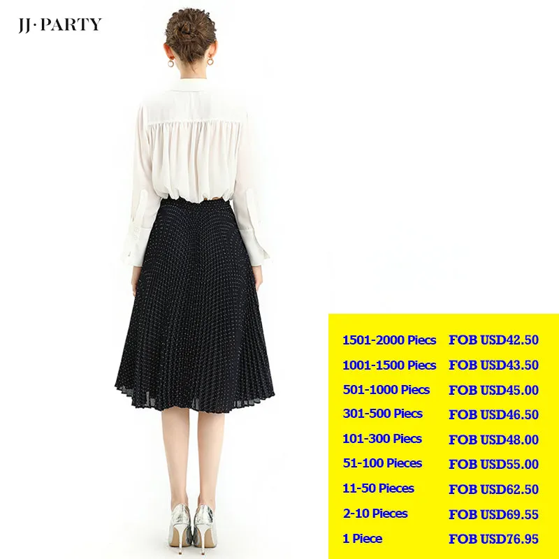 S076-1 Women polka dot print pleated midi casual skirt