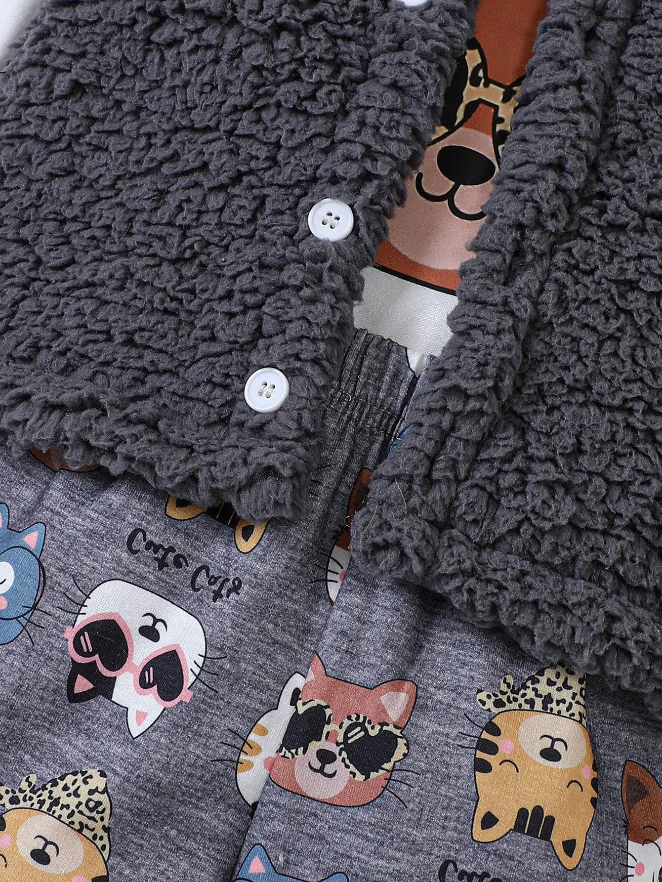 SHEIN Baby Boy 3D Ear Patched Hooded Teddy Vest Coat & 1pc Cartoon Graphic Bodysuit & 1pc Pants