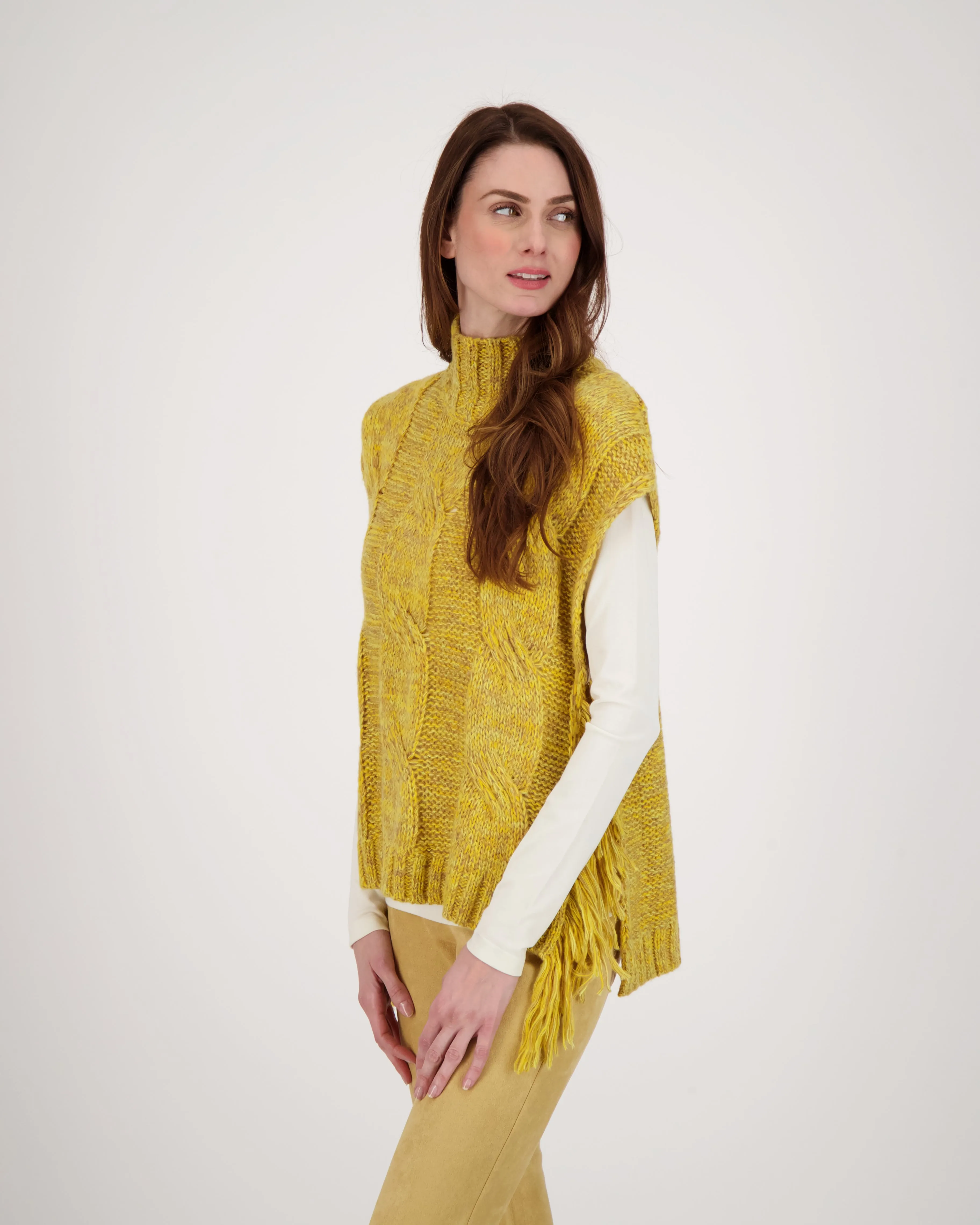 Sleeveless Turtle Neck Fringe Sweater