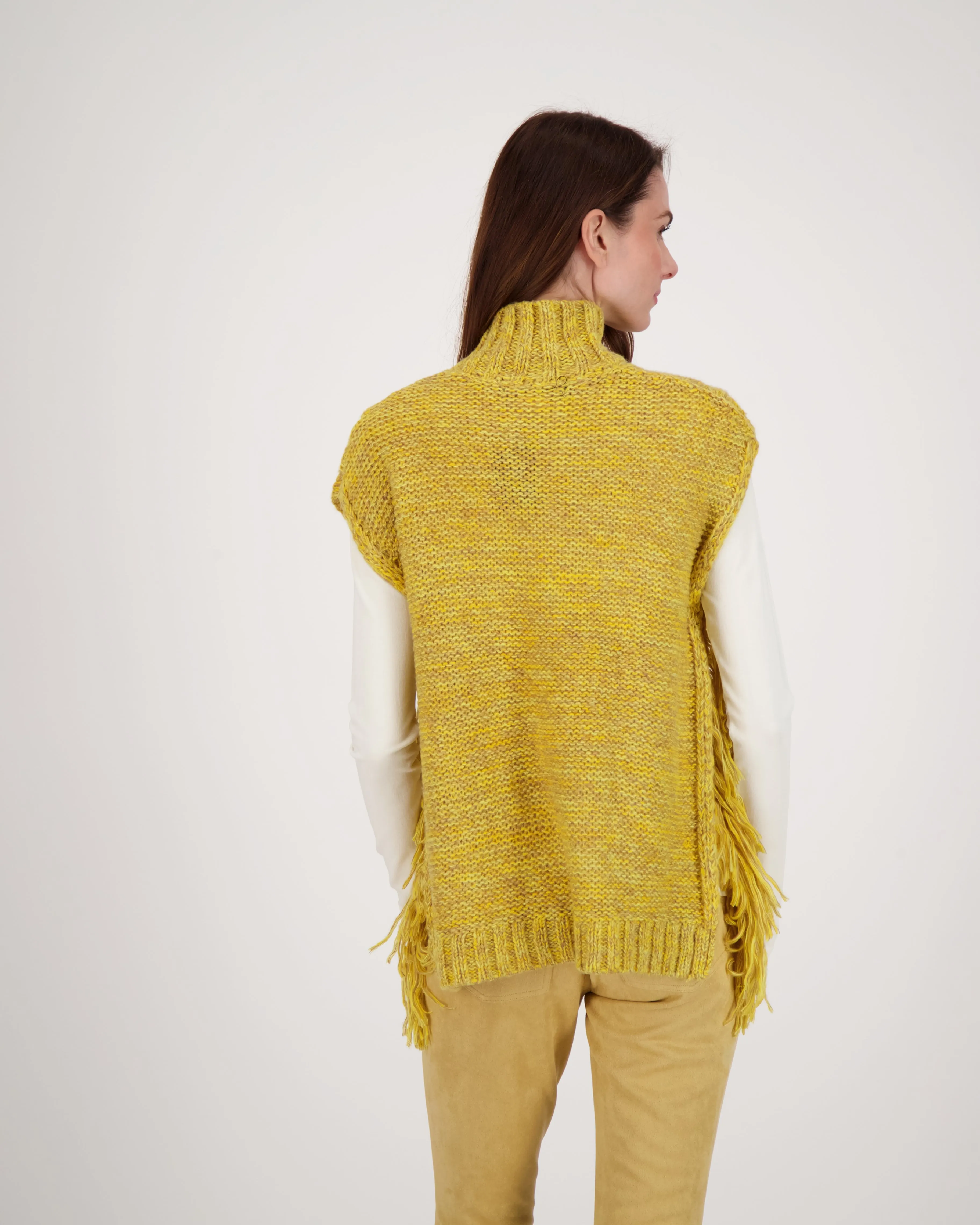 Sleeveless Turtle Neck Fringe Sweater