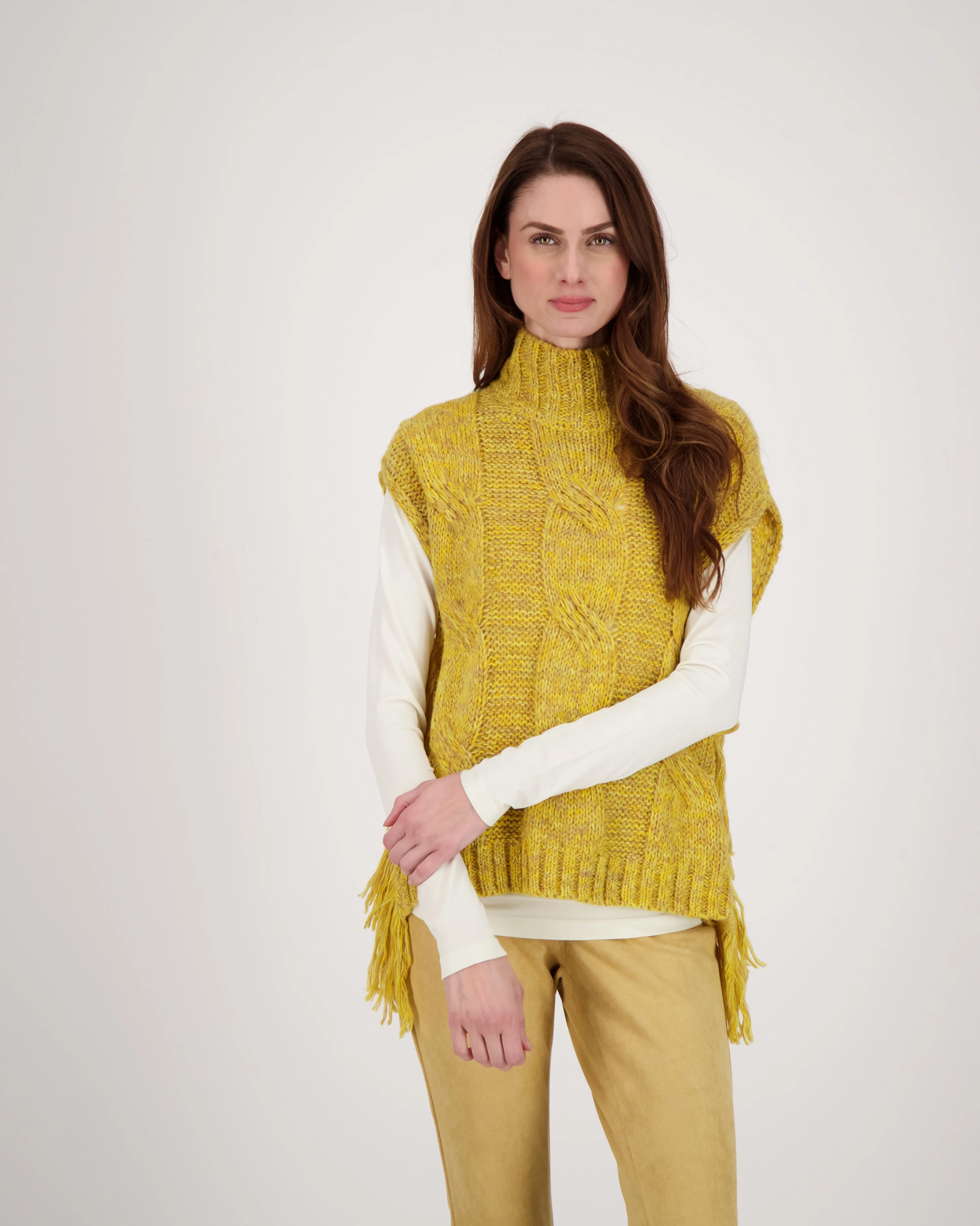 Sleeveless Turtle Neck Fringe Sweater