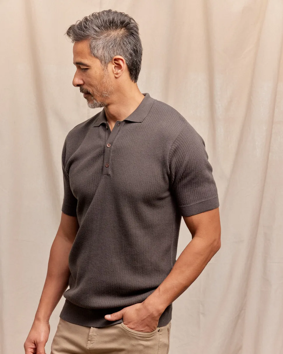 The Travis - Supima Cotton Rib Knit SS Polo - Charcoal