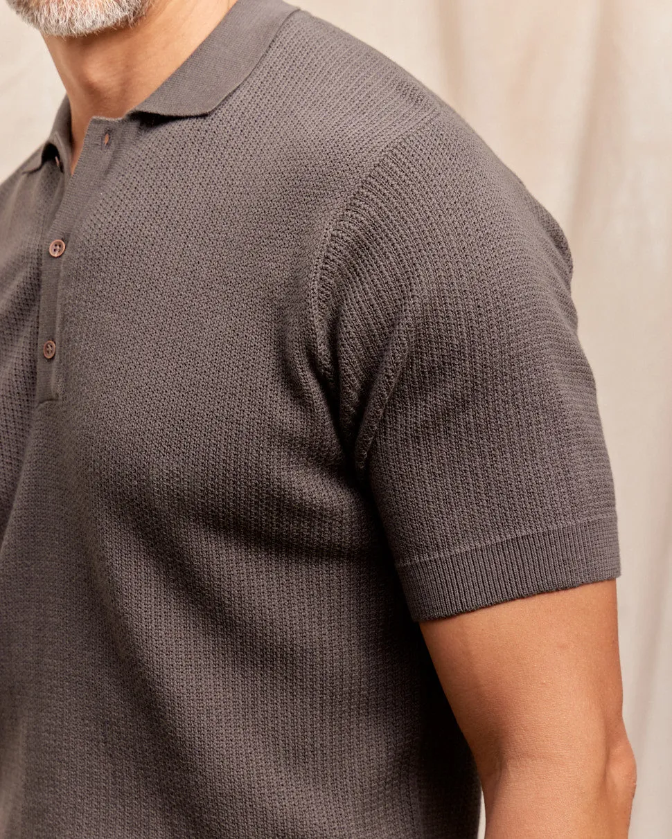 The Travis - Supima Cotton Rib Knit SS Polo - Charcoal