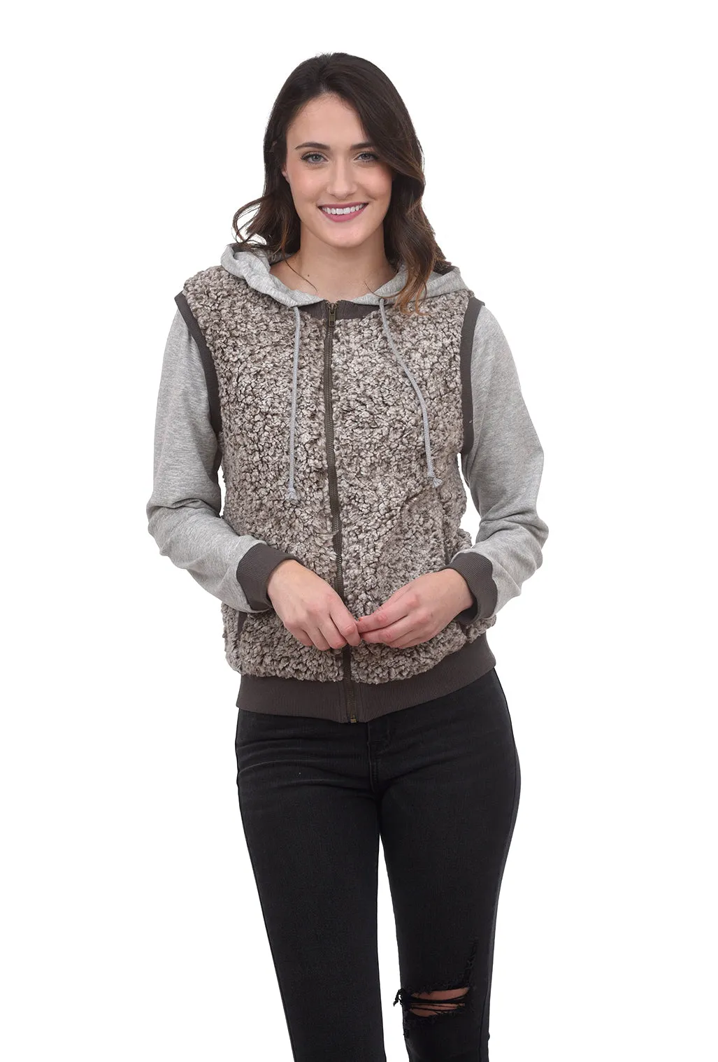 Two-Tone Faux Sherpa Two-Fer, Olive