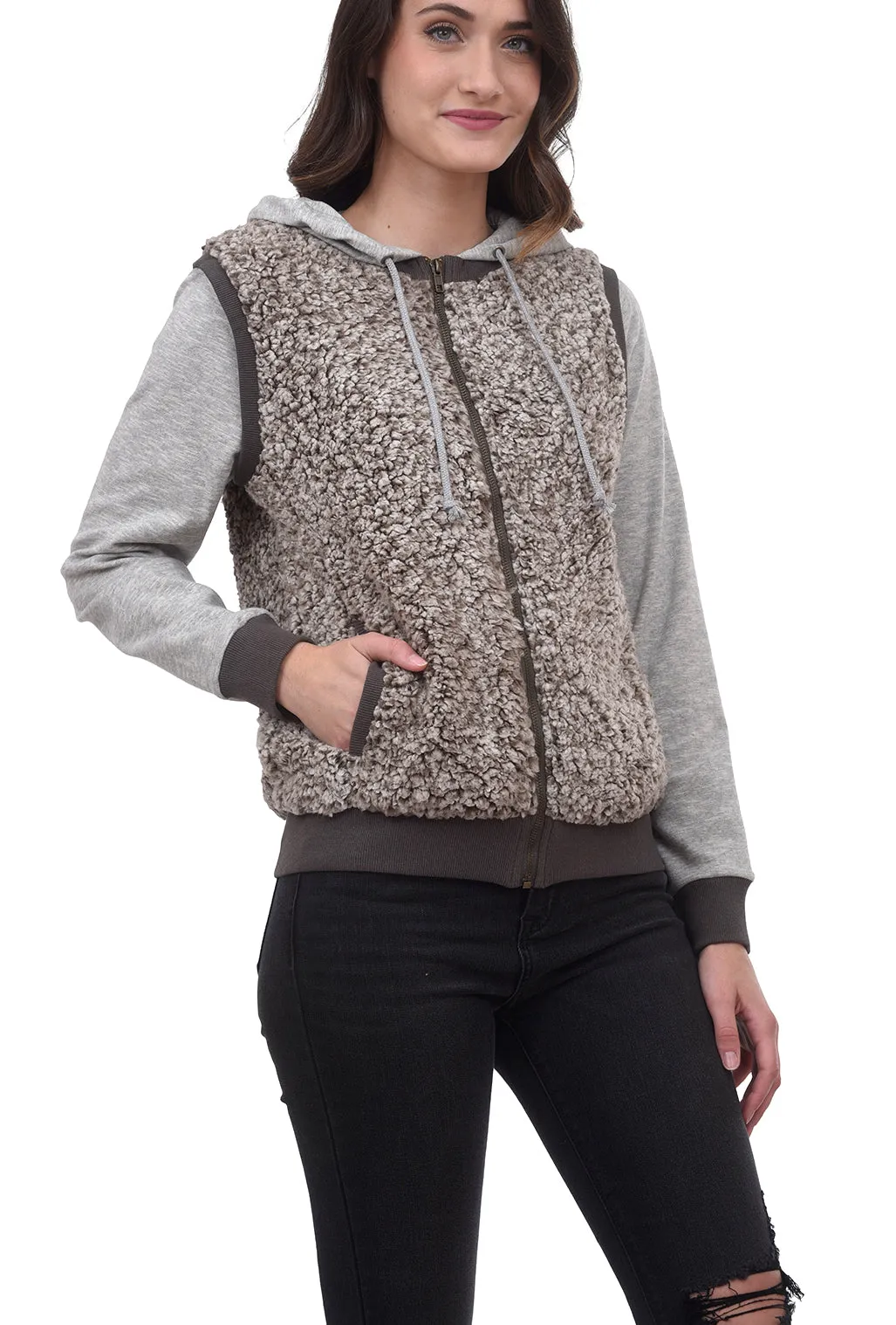 Two-Tone Faux Sherpa Two-Fer, Olive