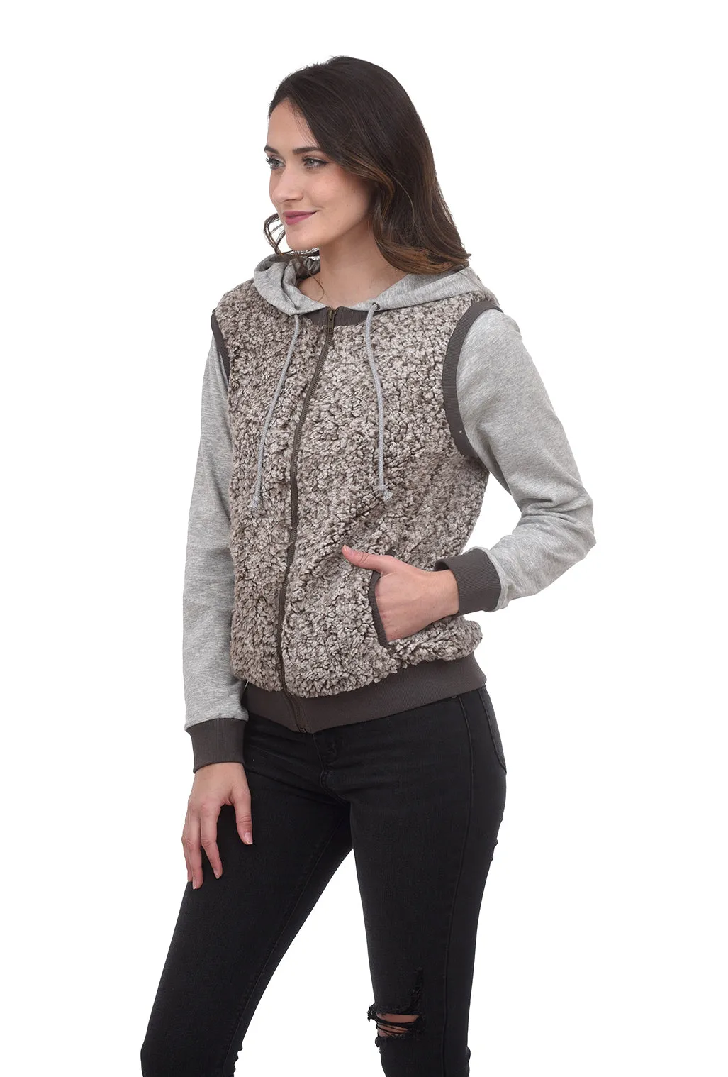 Two-Tone Faux Sherpa Two-Fer, Olive