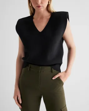 V-Neck Padded Shoulder Sweater Vest in Pitch Black