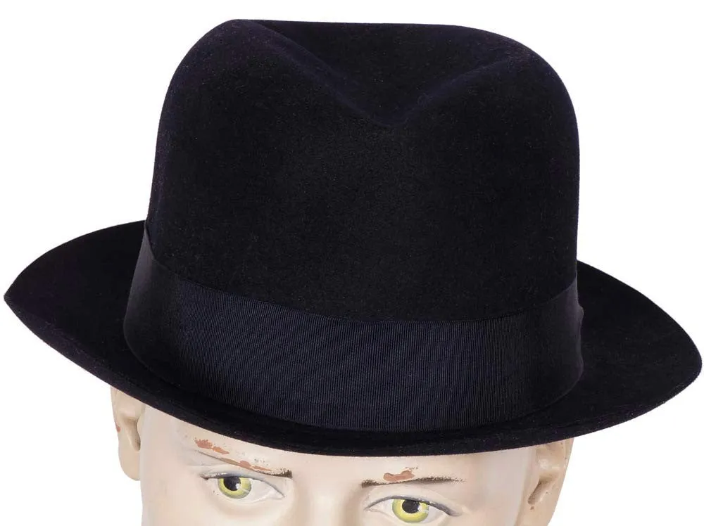 Vintage 1950s Scott and Co  of London Mens Trilby Fedora Hat Midnight Blue 7 1/4